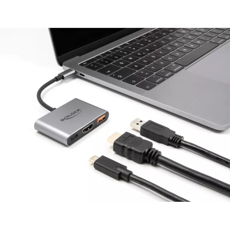 DeLOCK 61071 vaizdo kabelio adapteris 0,1 m USB Type-C USB Type-C USB Type-A HDMI pilkas