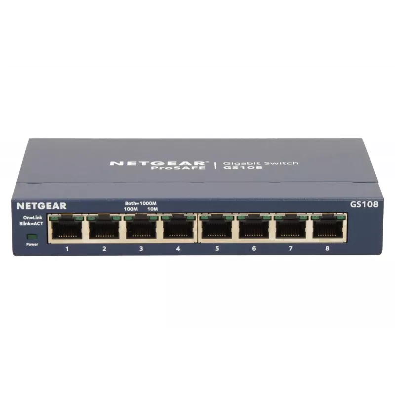 Nevaldomas jungiklis NETGEAR GS108GE, 8 prievadai, Gigabit Ethernet, 16 Gbit/s