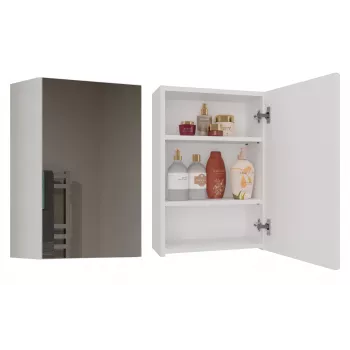 Vonios sieninė spintelė viršutinė e shop POLA 1DL BIEL — 400×220×600 mm, 3 lentynos, balta