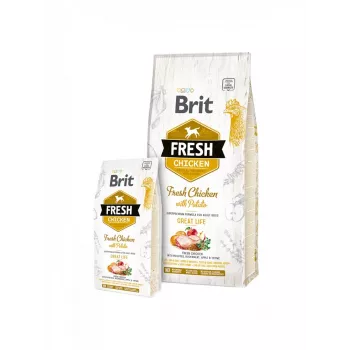 Sausas šunų maistas Brit Fresh Adult 12 kg — Vištiena, obuoliai, grikiai, bulvės, be grūdų, 28% baltymų