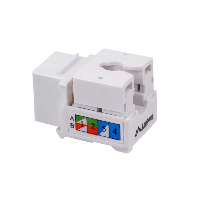 Keystone modulis LANBERG KSU6-1090, Cat6 U/UTP plokščias, RJ-45 vyriškas į LSA moterišką, AWG 22/26, 14.5×16.1 mm, baltas