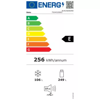 “BEKO” šaldytuvas B1RCNA404W, aukštis 203,5 cm, energijos klasė E, NeoFrost, AeroFlow, baltas