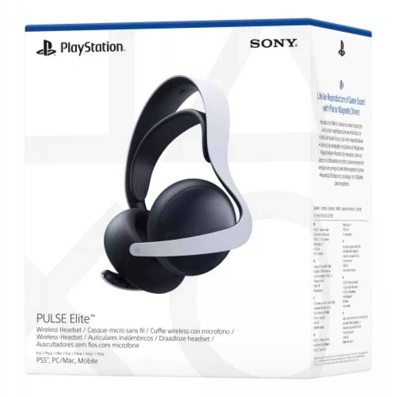 Sony PULSE Elite ausinės, laidinės ir belaidės, ant galvos, žaidimams, Bluetooth, įkrovimo stovas, juodos, baltos
