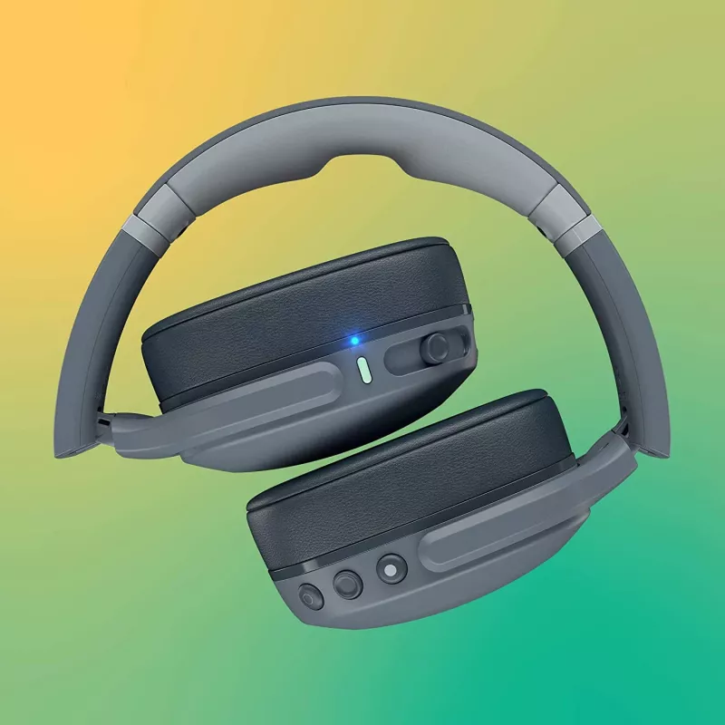 Ausinės Skullcandy Crusher Evo — laidinės ir Bluetooth, pilkos, 40 h atkūrimo, USB-C, AUX, sulankstomos