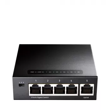 Tinklo jungiklis Cudy GS105 — 5 prievadų Gigabit Ethernet (10/100/1000), juodas, 5 V DC maitinimas įtrauktas