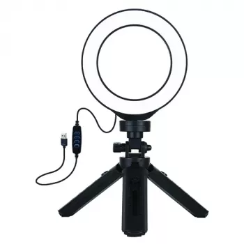 LED žiedinė lemputė 12 cm su trikoju stovu iki 14,5 cm, USB