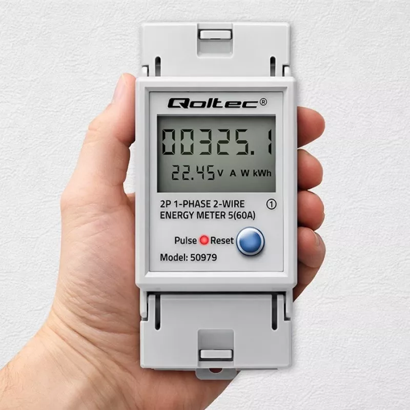 Energijos skaitiklis QOLTEC Vienfazis DIN bėgiui 230V (MPN 50979)