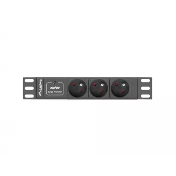 Maitinimo skirstymo įrenginys LANBERG PDU-03E-0200-BK — 1U, 3x E tipo lizdai, 220–250 V, 16 A, 2 m laidas, juodas