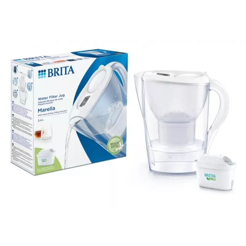 Vandens filtro ąsotis BRITA Marella su Maxtra Pro kasetė, 2,4 l vandens talpa, baltas, ergonomiška rankena