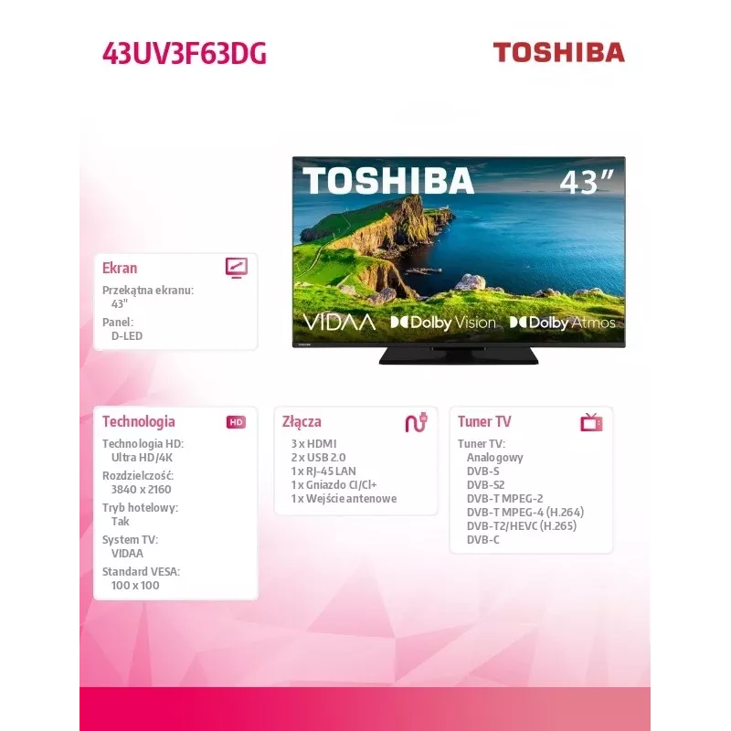 TV LED 43UV3F63DG 43 colių LED ekranas 4K raiška