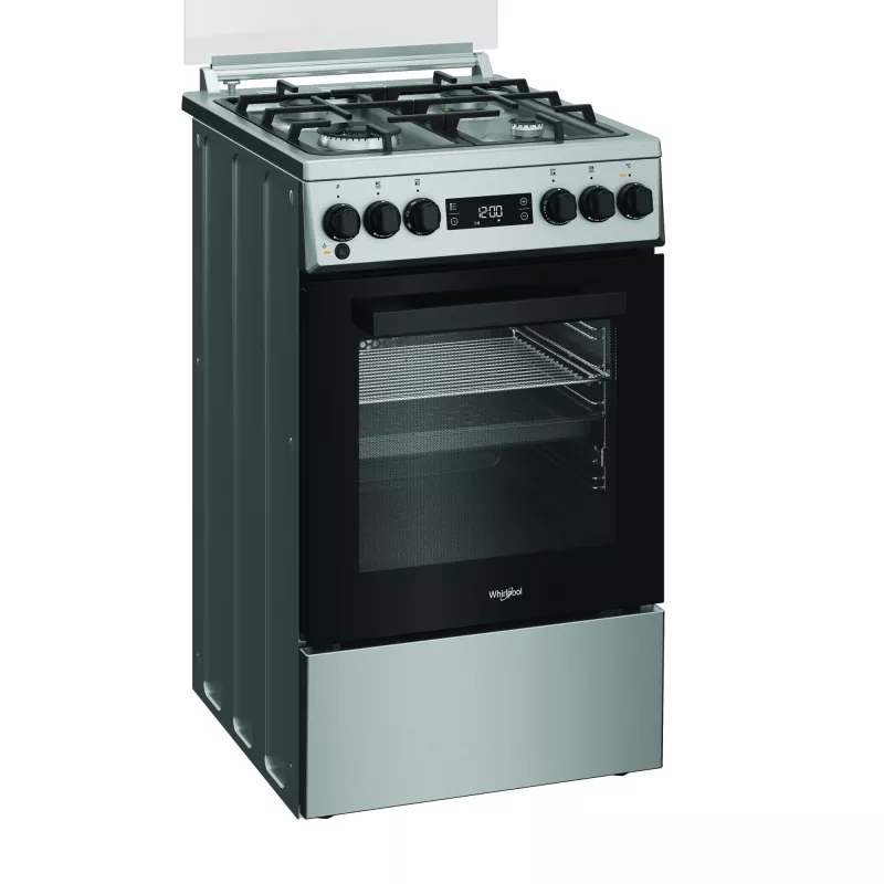 Whirlpool viryklė | W5G8LMSWTX | Kaitlentės tipas Dujos | Orkaitės tipas Elektrinė | Nerūdijantis plienas | Plotis 50 cm | Gylis 60 cm | 60 l