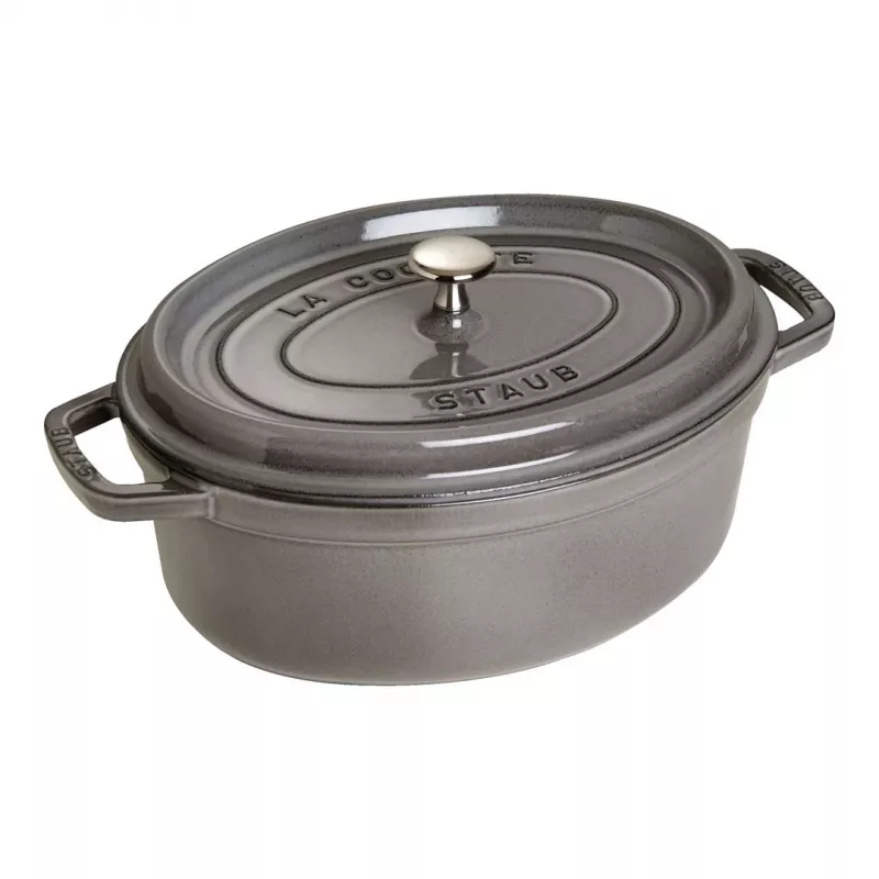 Ovali ketaus kokotė Staub 29 cm, grafito pilkumo