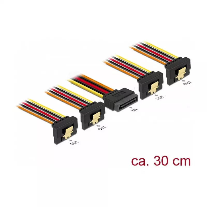 Vidinis maitinimo laidas DeLOCK 60167 0,3 m SATA 15 kontaktų į 4 x SATA 15 kontaktų