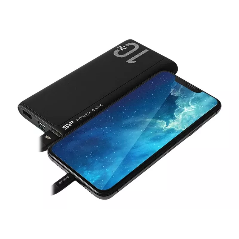 Nešiojamasis įkroviklis Silicon Power QP15 10000 mAh, LiPo, 2x USB-A + 2x USB-C, Micro-USB įvestis, juodas