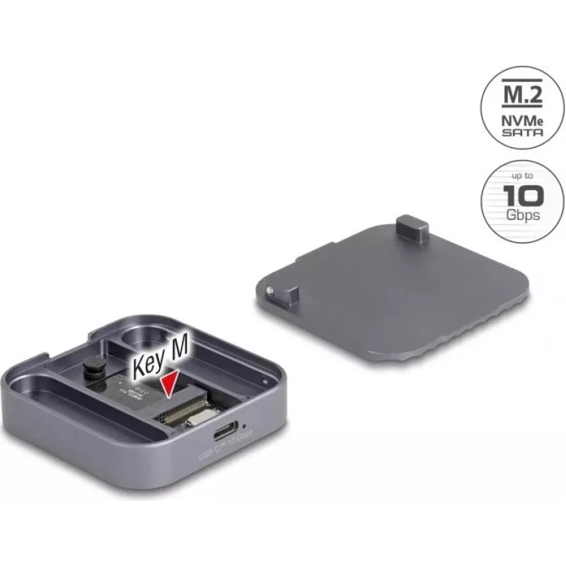 Išorinis magnetinis korpusas DELOCK USB Type-C 10 Gbps 1 x M.2 NVMe arba SATA SSD (modelis 42032)