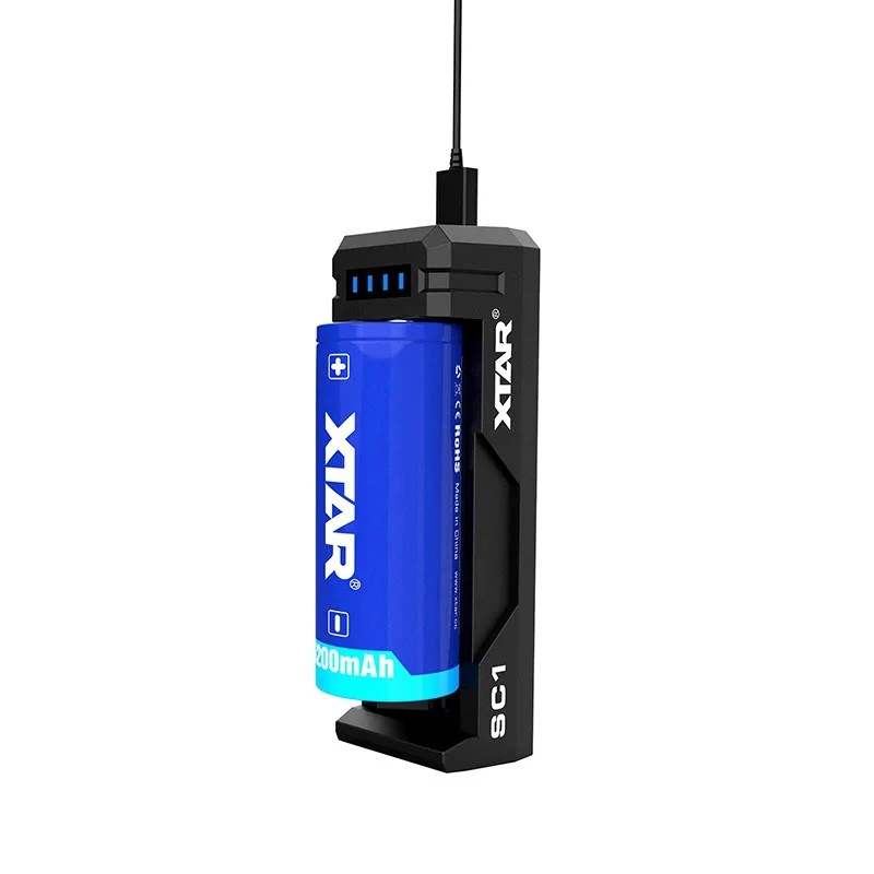 Baterijų įkroviklis XTAR SC1 vienos vietos USB-C, skirtas Li-ion 18650 elementams, 1 vieta, juodas