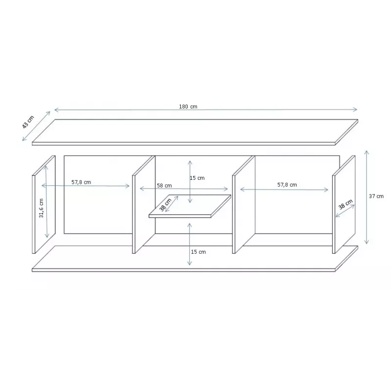 TV spintelė Cama Meble SOHO 180x43x37 cm — kašmyro spalvos viršus, juodas korpusas