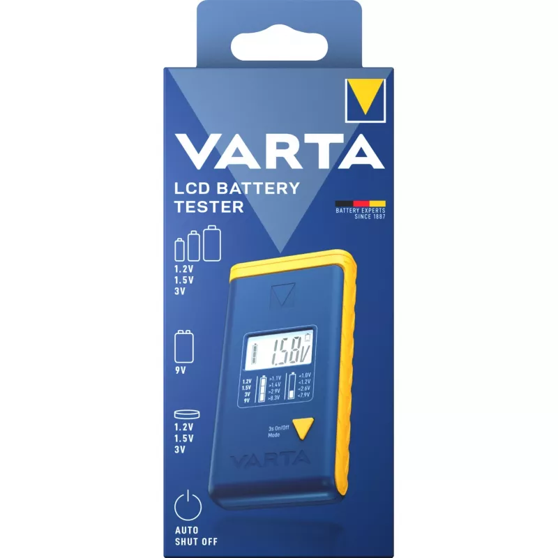 Baterijų tikrintuvas Varta 00893 101 111 LCD skaitmeninis rankinis AA AAA 9V mygtukinėms celėms