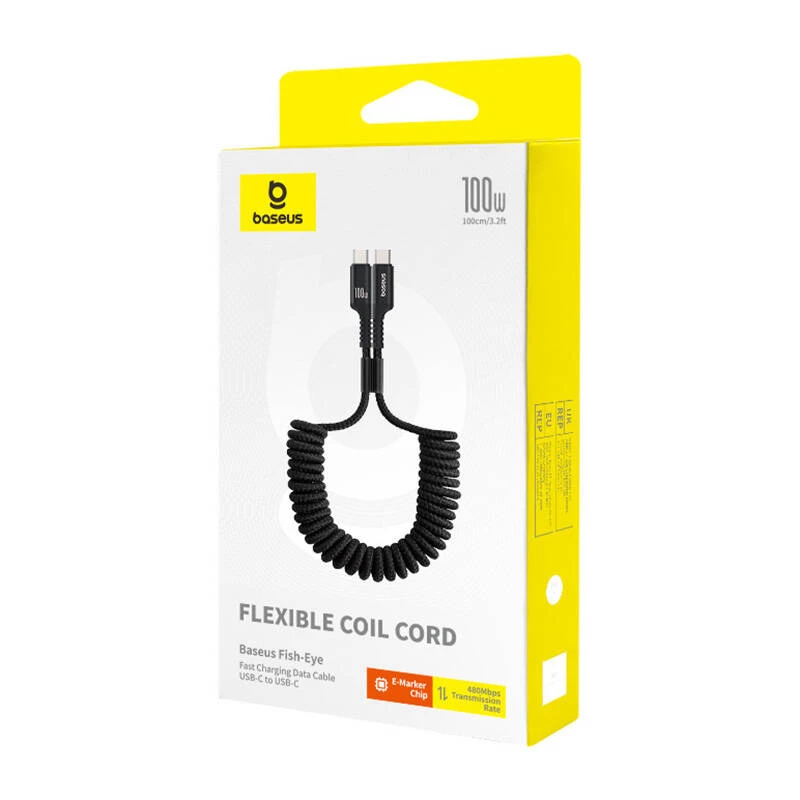 Baseus Fish-Eye USB C į USB C greito įkrovimo kabelis 1 m 100 W Juodas