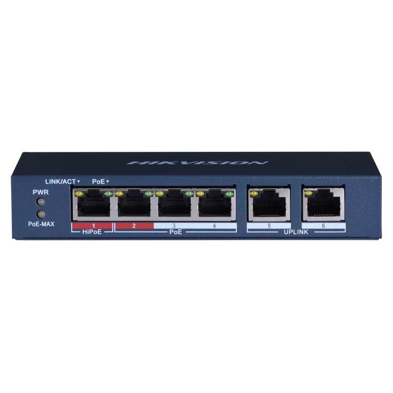 Hikvision DS-3E0106HP-E Network Links Unmanaged Fast Ethernet (10/100) PoE Support mėlynas