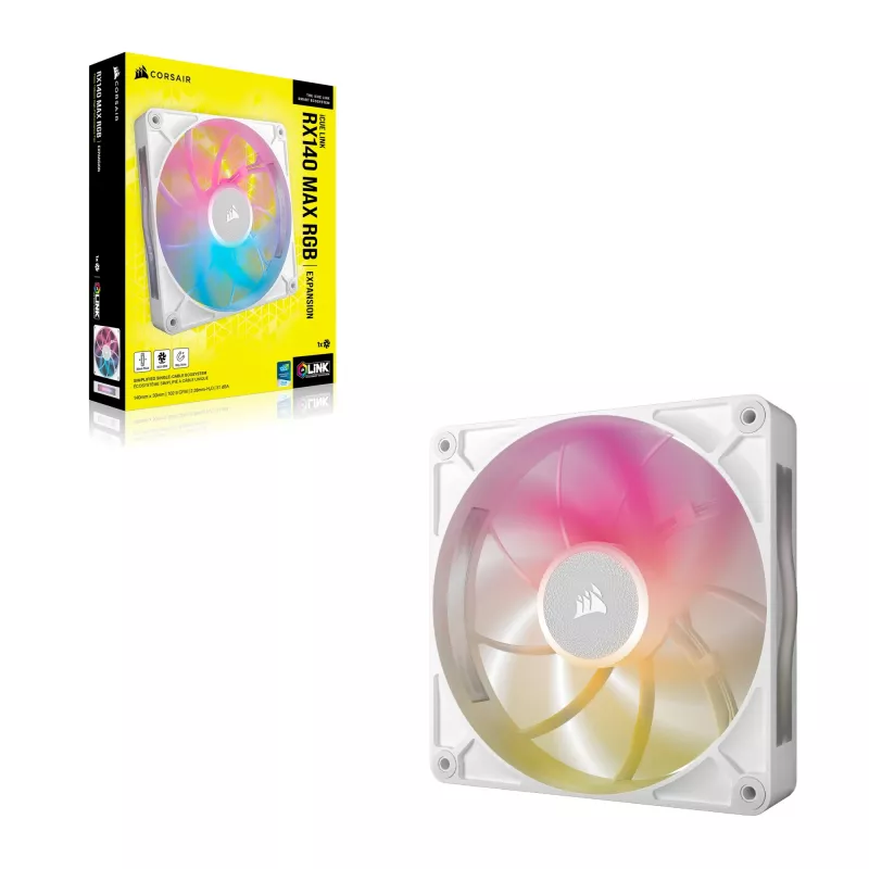 Corsair iCUE LINK RX140 MAX RGB 14 cm ventiliatorius, baltas, 300–1600 RPM