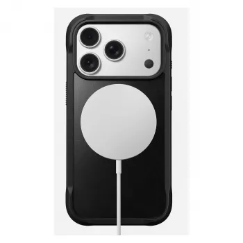 Mobiliojo telefono dėklas Nomad Rugged Leather Case, skirtas Apple iPhone 17 Pro, oda/TPU/PC/aliuminis, tinka 16 cm (6,3 colio) ekranams, juodas