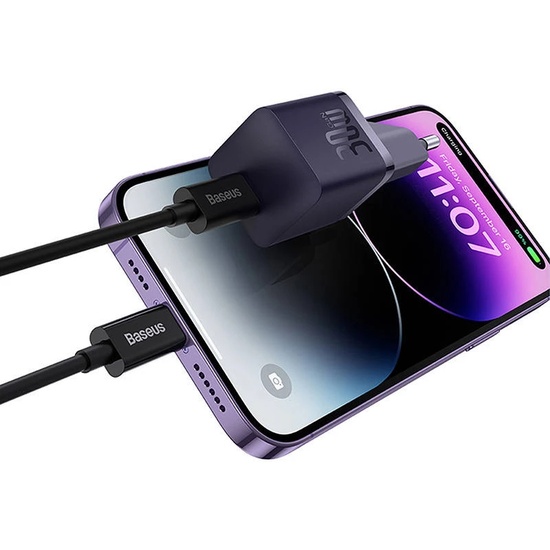 Kroviklis Baseus GaN5 30W Mini Universalus Violetinis AC Greitas įkrovimas Vidinis