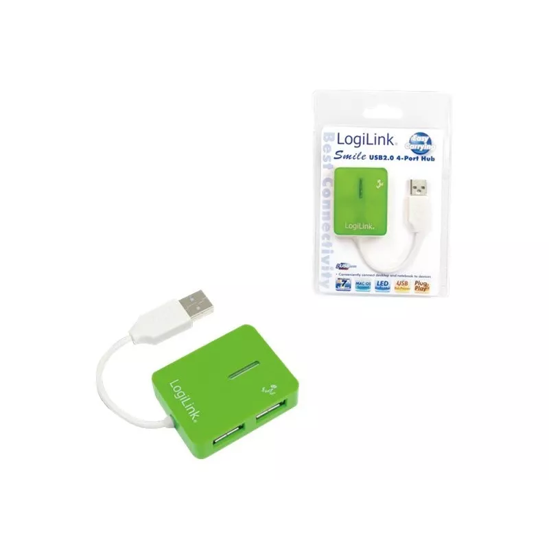 USB Hub LOGILINK UA0138 — 4 prievadų USB 2.0 šakotuvas, žalias, iki 480 Mbit/s