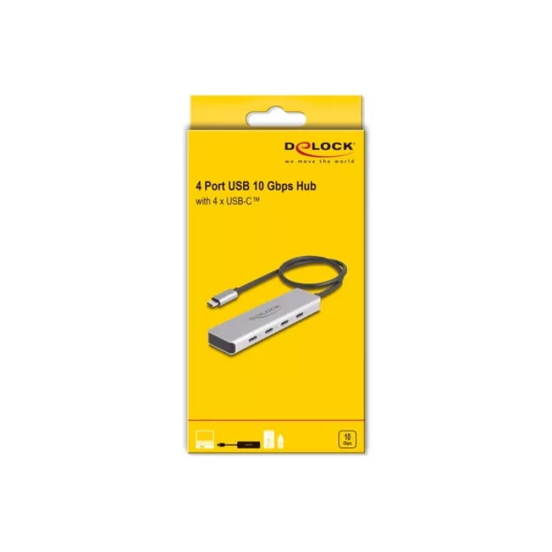 DeLOCK USB Type-C šakotuvas 10 Gbps 4 prievadai aliuminis pilkas