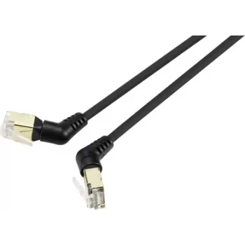 Renkforce RF-6071556 RJ45 tinklo kabelis, komutacinis kabelis CAT 8.2 S/FTP 2,00 m juodas kištuko kontaktai 360° pasukami, kampinis kabelio išėjimas 1 vnt. (RF-6071556)