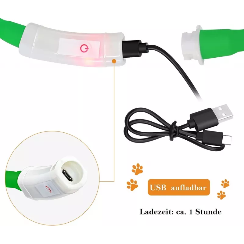 LED antkaklis Anicoll Green šunims ir katėms Model 9997790759014, įkraunamas apšvietimas