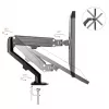 Maclean MC-860N Monitor Mount, su dujine spyruokle, 13-27, 8 kg, juoda