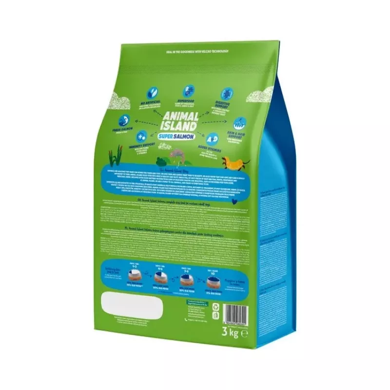 Sausas šunų ėdalas animal island Super Salmon — suaugusiems, be grūdų, 3 kg, 32% baltymų, 16% riebalų