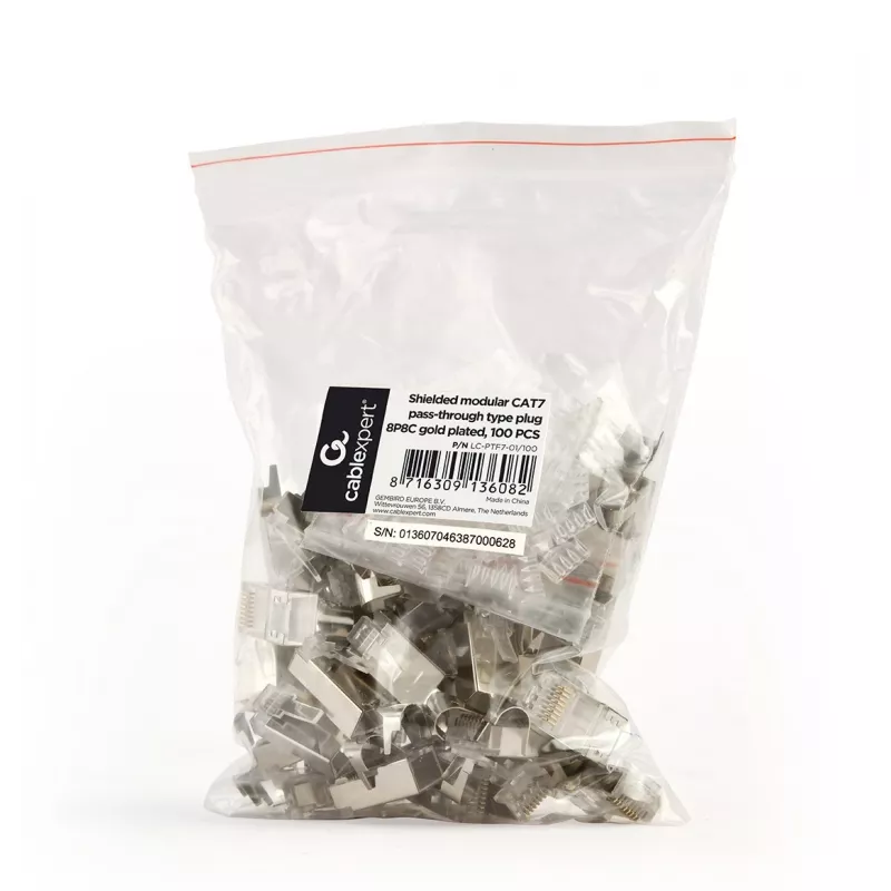 GEMBIRD CAT7 8P8C RJ45 jungtys, paauksuotos 15µm FTP/SFTP, 100 vnt.