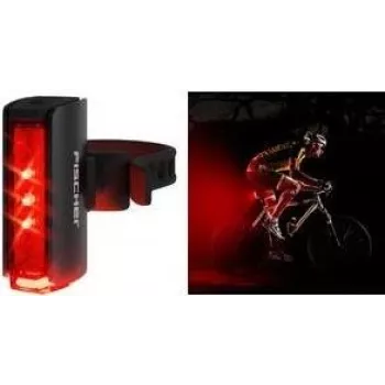 Galinis LED dviračio žibintas FISCHER PLUS TWIN STOP aliuminis su kelio apšvietimu