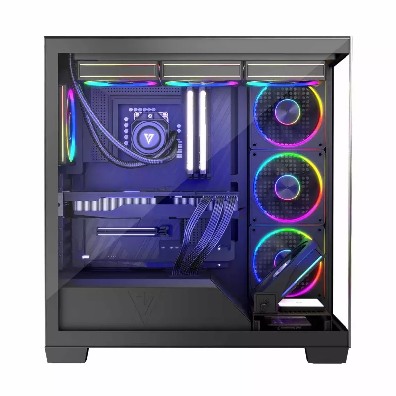 PC korpusas MODECOM Volcano Stellar 5F ATX Midi Tower, grūdintas stiklas, 5 iš anksto sumontuoti ventiliatoriai, USB‑C, palaiko microATX/ATX, maks. GPU 420 mm, CPU aušintuvo aukštis 175 mm