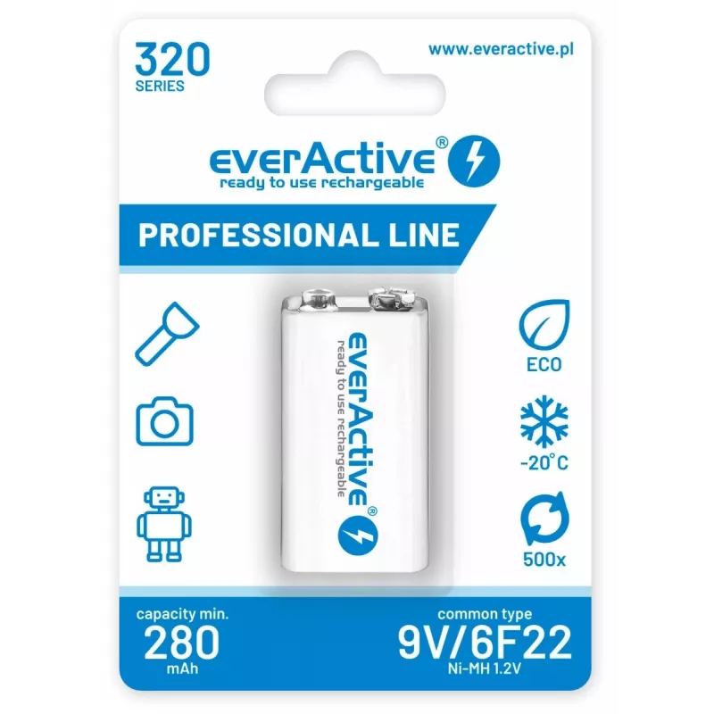 Įkraunama baterija everActive EVHRL22-320 9V NiMH prizminė 8,4 V, 55 g, 48,5 mm
