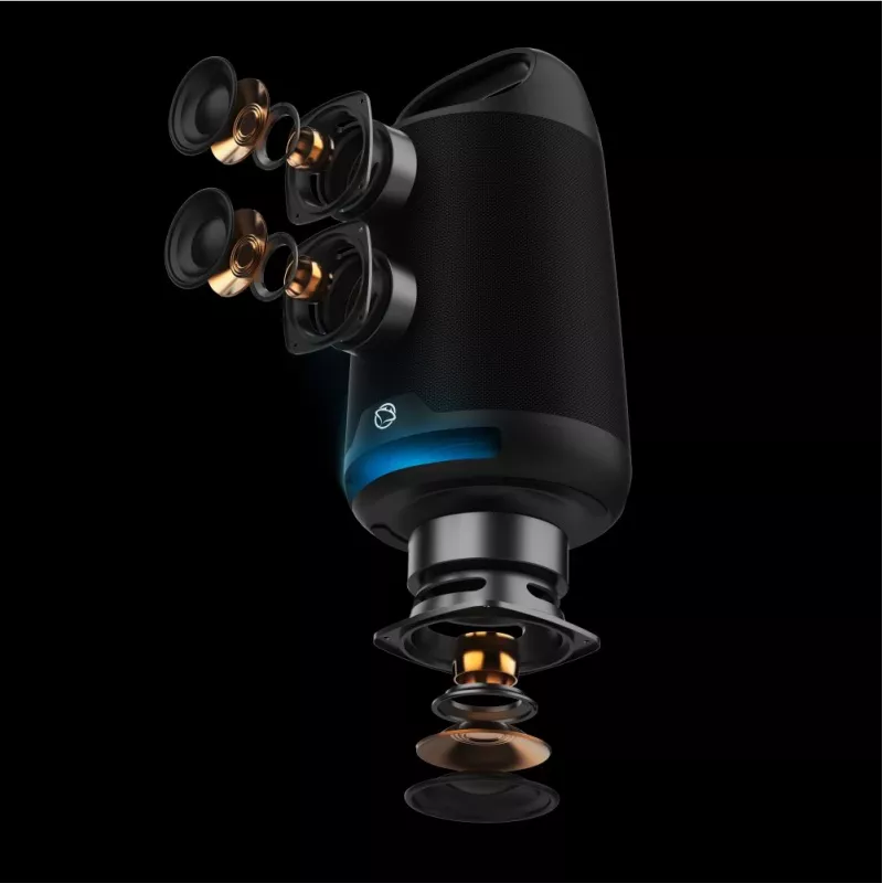 Nešiojamas garsiakalbis MANTA SPK330B Otus — Bluetooth, Karaoke, TWS, SUPERBASS, MIC, USB-C (19×19×33,2 cm)