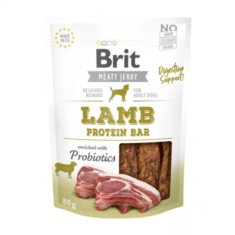 Dog treat Brit Jerky Lamb Protein bar 200 g — kramtomas, 30% baltymų, 26% riebalų, be glitimo ir cukraus