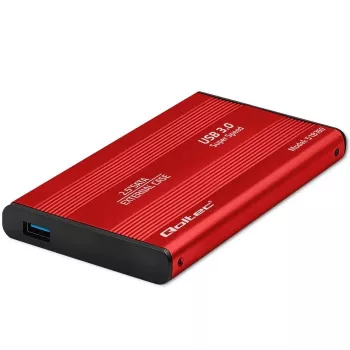 HDD/SSD dėklas QOLTEC 51860 2,5 colio SATA III diskams, USB Type-A, 5 Gbit/s, aliuminis, raudonas