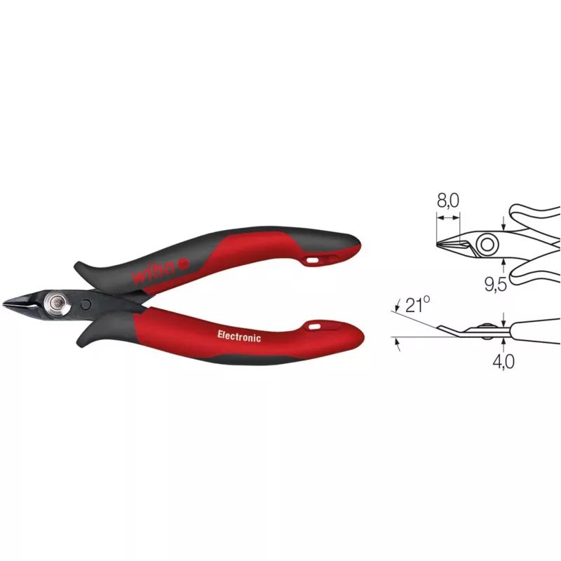 Šoninės žirklės Wiha 27388 128 mm — įstrižosios pjovimo replės, grūdintos pjovimo briaunos, izoliuotos rankenos
