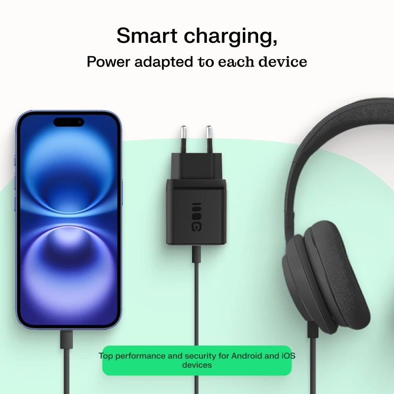 Įkroviklis Green Cell PowerSource Duo30 – 1× USB-A, 1× USB-C, 3A