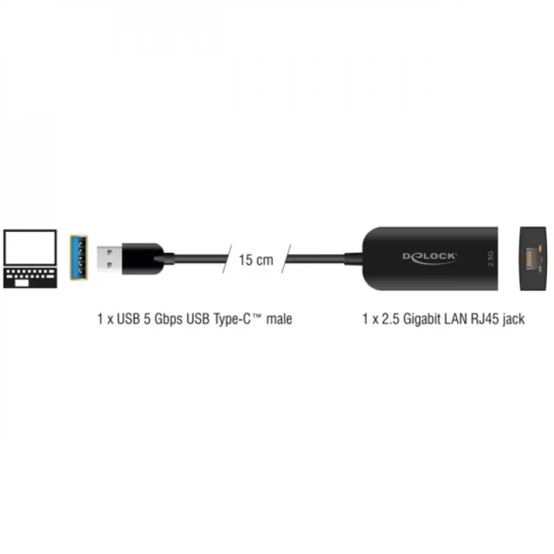 DeLOCK 66045 kabelio jungčių adapteris USB 5 Gbps Type-A 2,5 Gigabit LAN RJ45 juodas