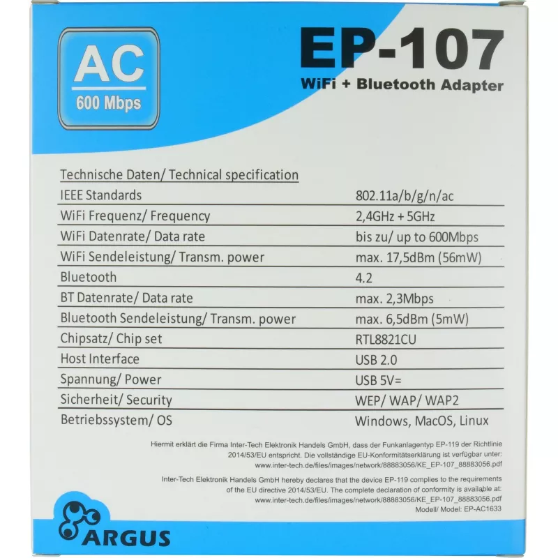 Tinklo plokštė Inter-Tech 88883056 WLAN Bluetooth 600 Mbit/s
