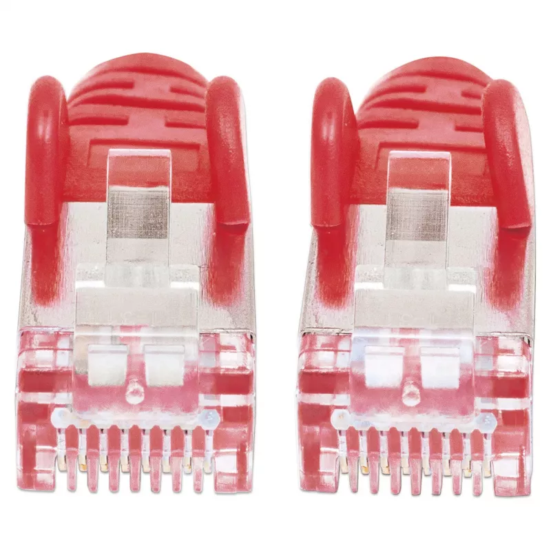 Intellinet tinklo komutacinis kabelis, Cat6, 0,5 m, raudonas, varinis, S/FTP, LSOH / LSZH, PVC, RJ45, auksu dengti kontaktai, neužkabinamas, su apsaugine mova, garantija visam eksploatavimo laikui