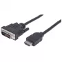 Manhattan HDMI į DVI-D 24+1 laidas, 1,8 m, kištukas–kištukas, juodas, lygiavertis HDMIDVIMM6, dviguba jungtis, suderinamas su DVD-D, garantija visam laikui, polietileninis maišelis