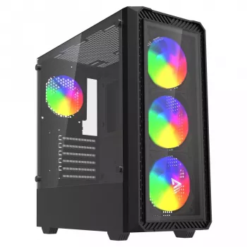 PC Cube Case SAVIO Noctis Glass RGB — Black, ATX/Micro-ATX, 210×410×450 mm, 3×120 mm front fans