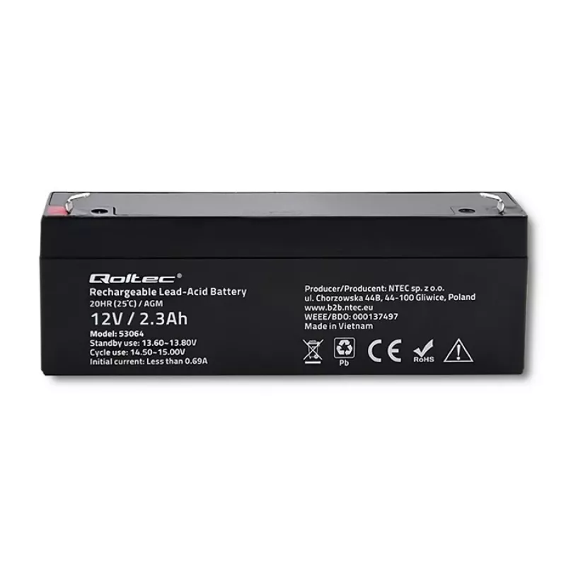 Sandari AGM baterija QOLTEC 12V 2.3Ah UPS ir atsarginėms sistemoms, maks. iškrova 34.5A