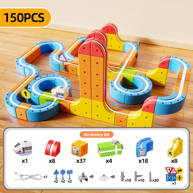 Extralink Toys magnetinės trasos rinkinys ir magnetinis traukinys magnetinė levitacija (150 vnt.)