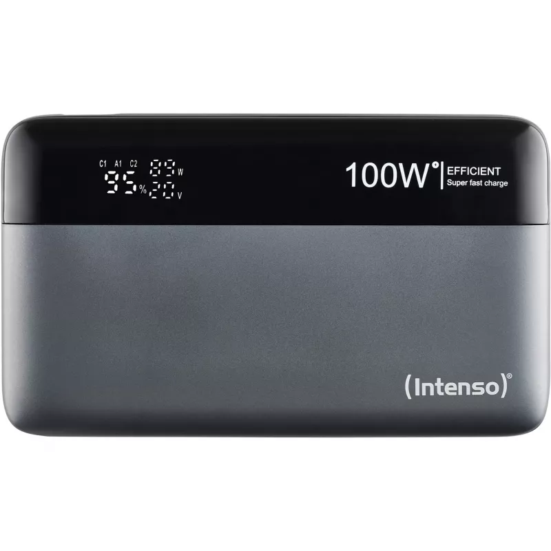 Išorinė baterija INTENSO 7350050 — 20000 mAh, 1× USB-A + 2× USB-C, 100 W bendra išvestis, juoda/pilka